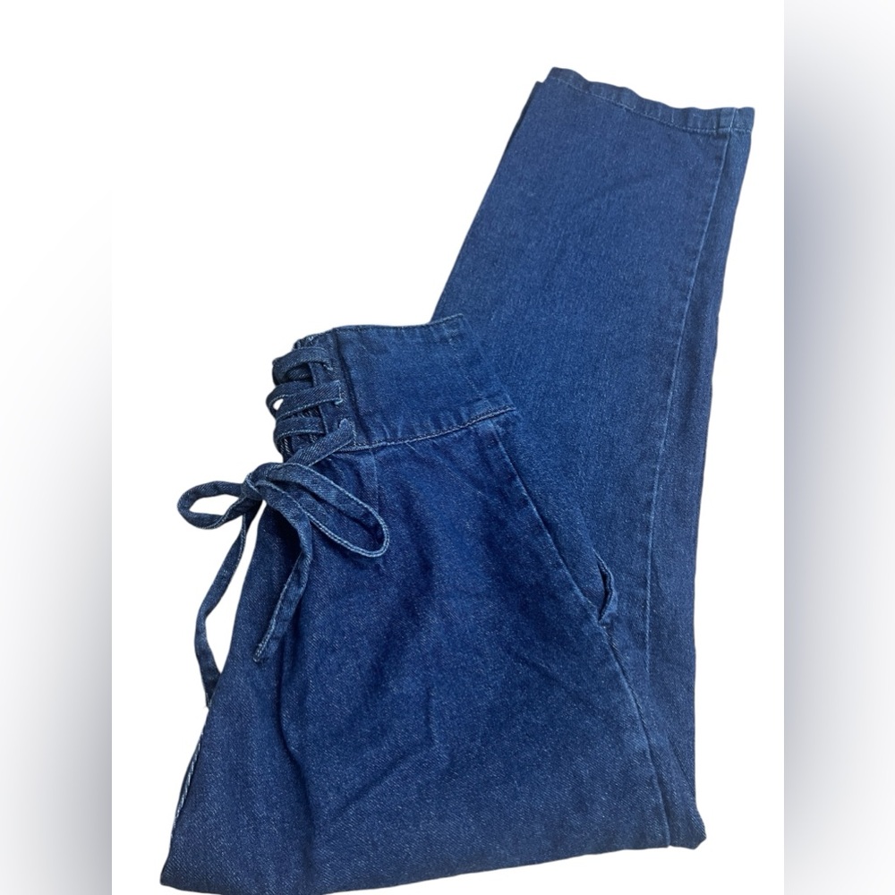 Y2K 2Pink Womens Jeans Lace Up Corset Tie Back High rise Ankle Length Denim